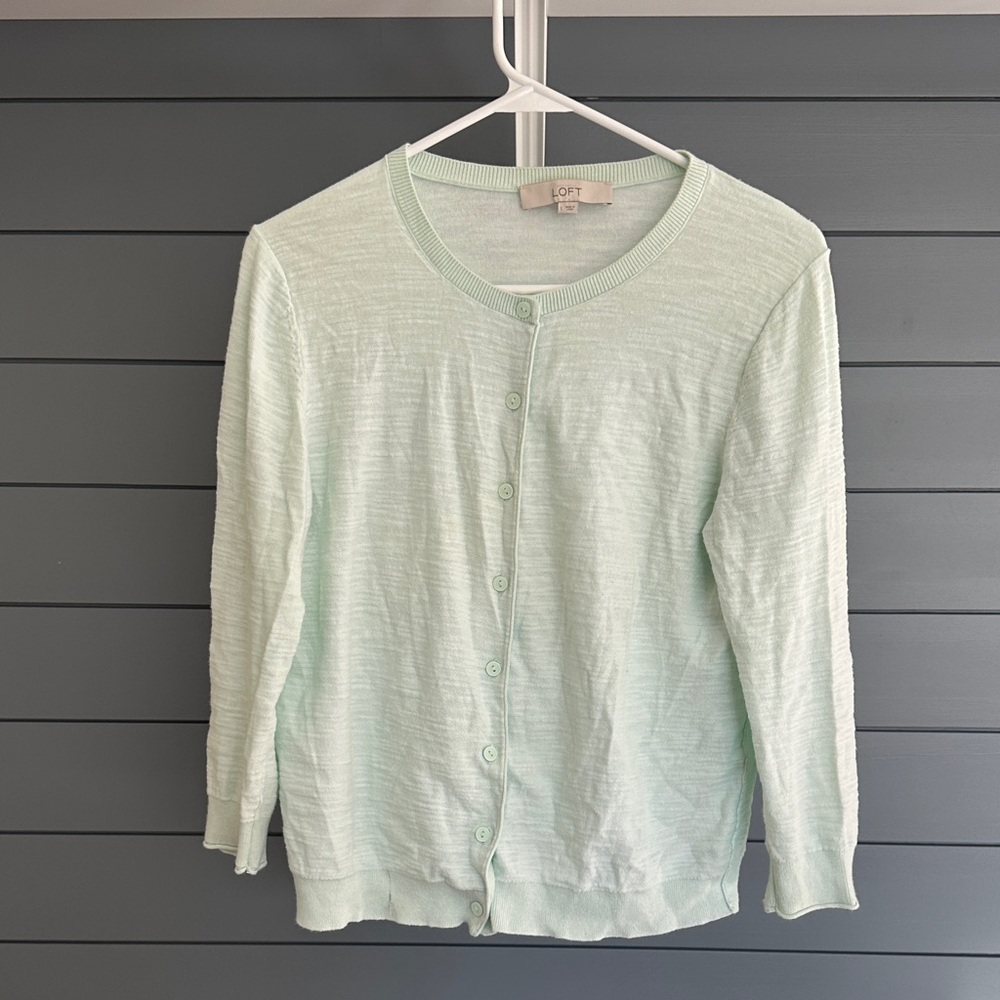 LOFT Light Green Button-Up Cardigan